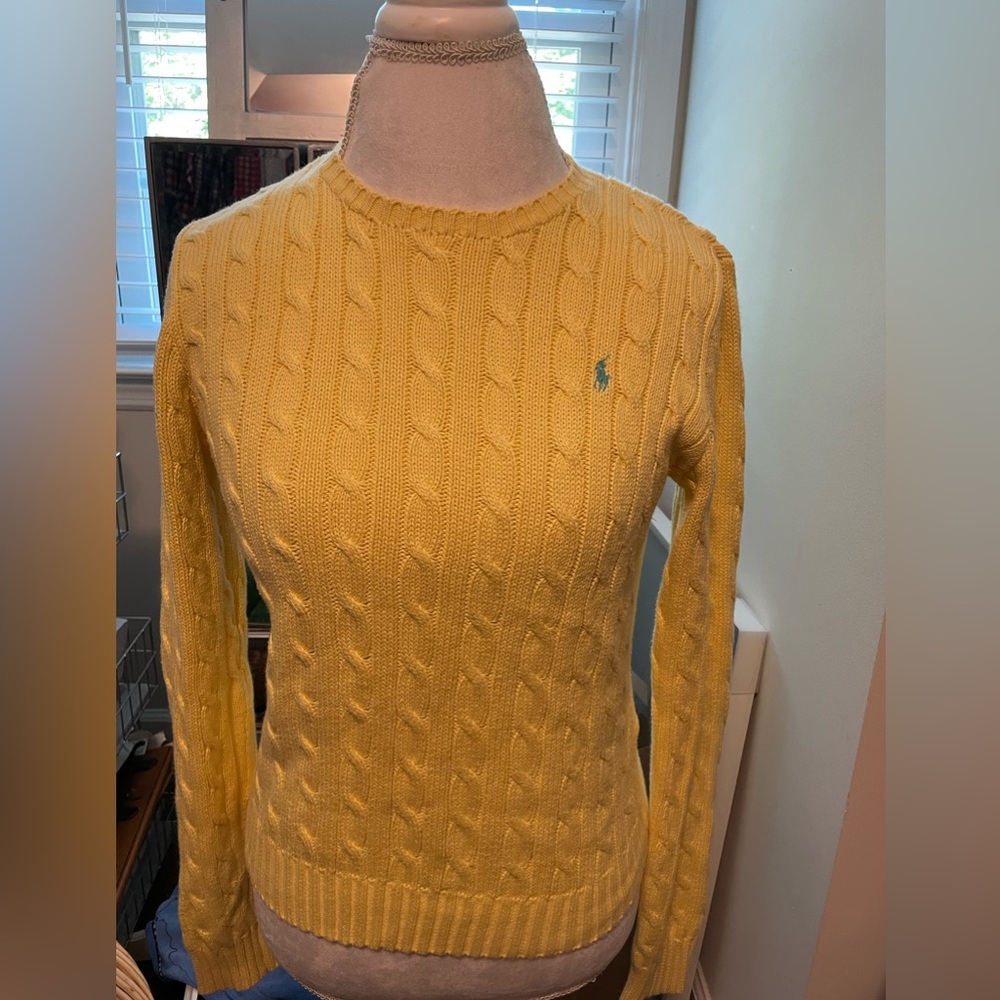 Women’s yellow Ralph Lauren polo cable knit sweater